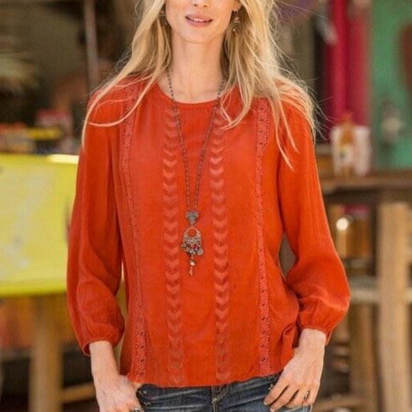 Sundance Tops Sundance Adeline Crinkle Peasant Boho Lace Details